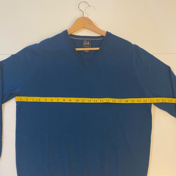 JOS A BANK Men's V-Neck Pullover Sweater Teal Blue 100% Merino Wool Size Large - Picture 5 of 11